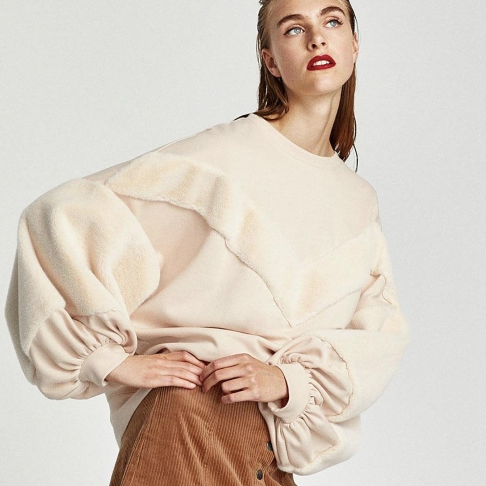 BNWT Zara Faux Fur Trim Sweatshirt